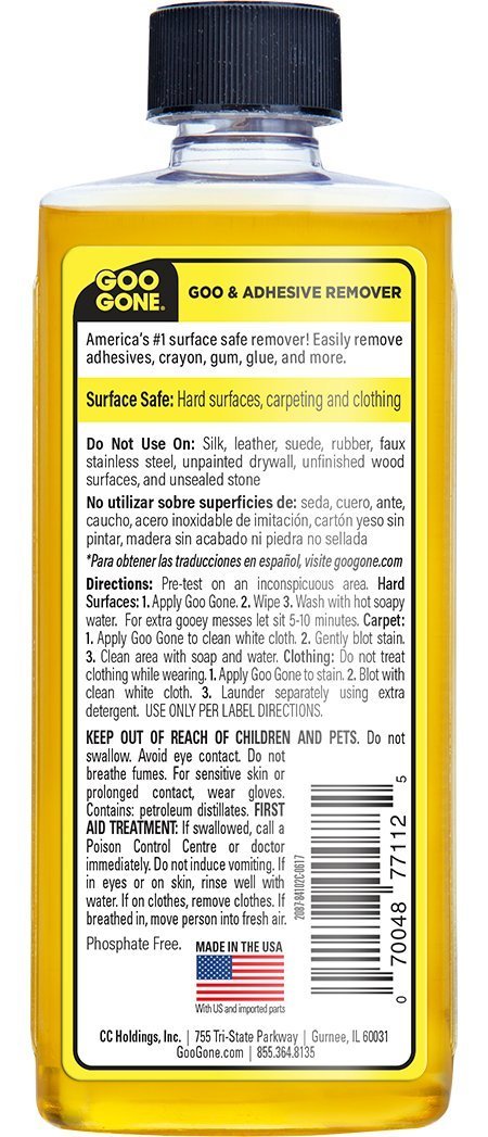 Goo Gone Original Liquid - 8 Ounce - Surface Safe Adhesive Remover Safely  removes Stickers Labels Decals Residue Tape Chewing Gum Grease Tar